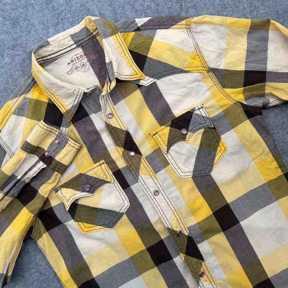 Arizona Jean Co. Men's Yellow Plaid Western Snap Shirt M Cotton Long Sleeve